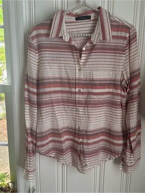 Sanctuary Striped Button-Down Shirt in Dusty Rose and Cream